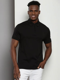 Tommy Hilfiger - Black Collar Neck Solid Polo T-Shirt