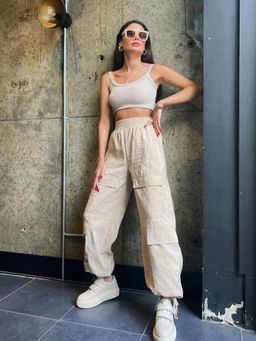 Outzidr - Beige Cargo Pants with Multi Pockets