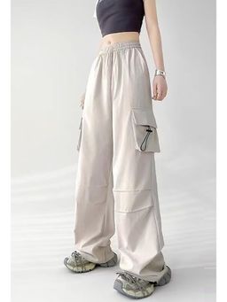 Outzidr - Beige Pin Tucked Elasticated Waistband Cargo Pant