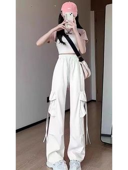 Outzidr - White Cargo Pant with Tie Up Detailing Jogger