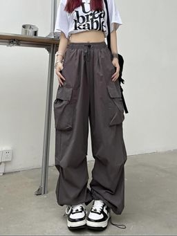 Outzidr - Grey Wide Leg Cargo Pants