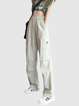 Outzidr - Cream Corduroy Wide Leg Cargo Pants