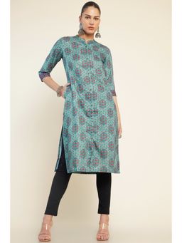 Soch - Women Teal Rayon Printed Kurta