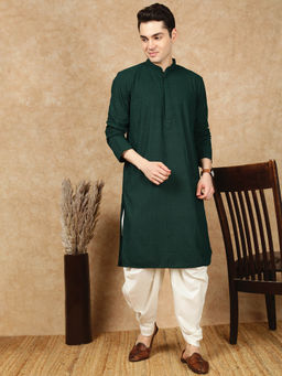 Sanwara - Solid Chikankari Rayon Deep Green Kurta with Dhoti