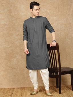 Sanwara - Solid Chikankari Rayon Grey Kurta with Dhoti