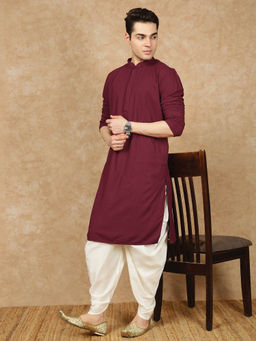 Sanwara - Solid Chikankari Rayon Maroon Kurta with Dhoti