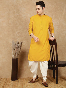 Sanwara - Solid Chikankari Rayon Mustard Kurta with Dhoti