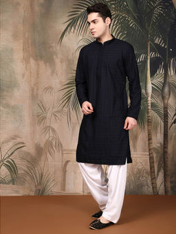 Sanwara - Premium Silk Blend Embroidered Black Kurta with Pant