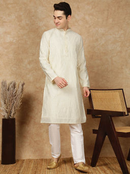 Sanwara - Men'S Off White Silk Blend Solid Kurta with Pant