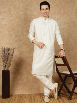 Sanwara - Lavish Royal Cream Silk Blend Sequins Work Kurta with Pant