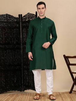 Sanwara - Bottle Green Solid Cotton Kurta with Pant