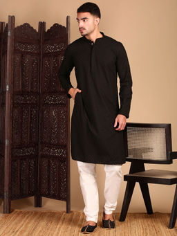 Sanwara - Men's Solid Chikankari Black Kurta with Pant