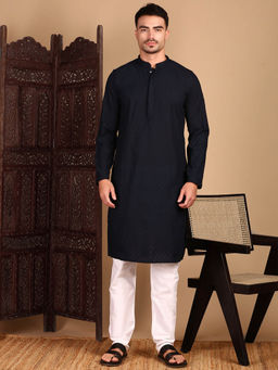 Sanwara - Men's Deep Blue Solid Chikankari Kurta with Pant