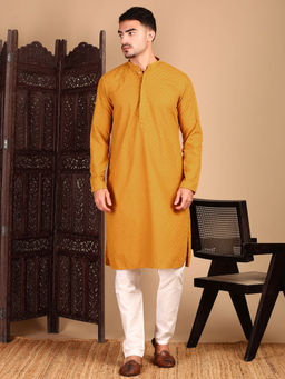 Sanwara - Men's Mustard Solid Chikankari Kurta with Pant