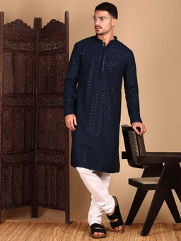 Sanwara - Shimmering Men's Deep Blue Kurta with Pant
