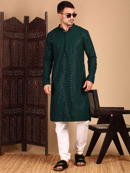 Sanwara - Shimmering Men's Deep Green Kurta with Pant