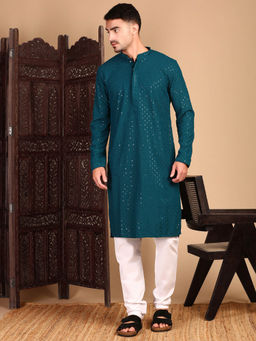 Sanwara - Firozi Sequin Teal Kurta with Pant