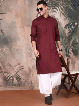 Sanwara - Self Design Red Cotton Kurta with Patiala