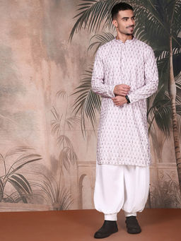 Sanwara - Men Printed Purple Kurta with Patiala