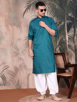 Sanwara - Firozi Cotton Teal Kurta with Patiala