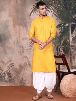 Sanwara - Shimmering Mustard Cotton Kurta with Patiala