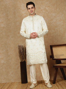 Sanwara - Premium Thread Work Cream Silk Blend Kurta with Pant