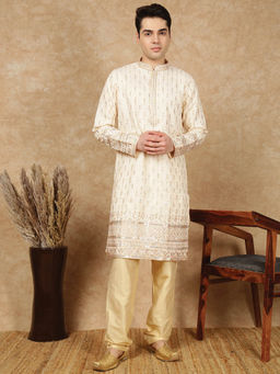 Sanwara - Men Festive Beige Kurta with Pant