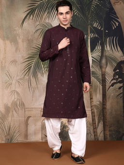 Sanwara - Men Purple Designer Sequins Work Kurta with Pant