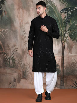 Sanwara - Men Majestic Black Chikankari Kurta with Pant