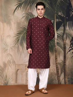 Sanwara - Men Designer Maroon Kurta with Pant