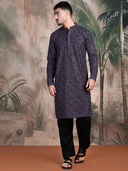 Sanwara - Chic Men's Unique Patterns and Delicate Sequin Blue Kurta with Pant