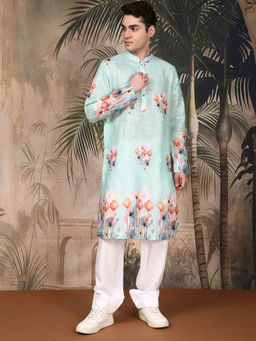 Sanwara - Cotton Digital Flower Printed Sea Green Kurta with Pant