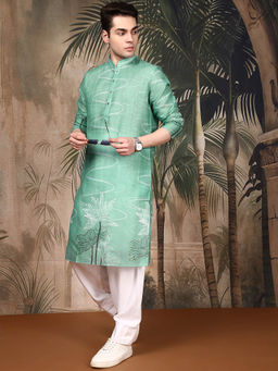 Sanwara - Cotton Digital Printed Teal Green Kurta with Pant