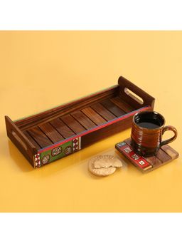 ExclusiveLane - 'Paints & Planks' Warli Hand-Painted Tray In Sheesham Wood