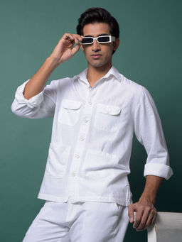 CRIMSOUNE CLUB - Men's White Linen Shirt