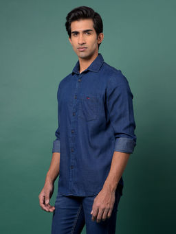 CRIMSOUNE CLUB - Men's Blue Cotton Denim Shirt