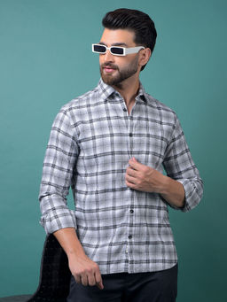 CRIMSOUNE CLUB - Men's Grey Checked Cotton Shirt