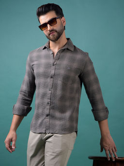 CRIMSOUNE CLUB - Men's Grey Jacquard Cotton Shirt