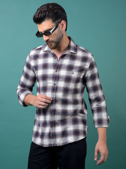 CRIMSOUNE CLUB - Men's Wine Checked Cotton Shirt