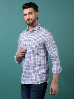 CRIMSOUNE CLUB - Men's Lavender Checked Cotton Shirt