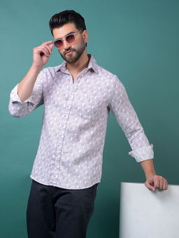 CRIMSOUNE CLUB - Men's Purple Printed Cotton Shirt