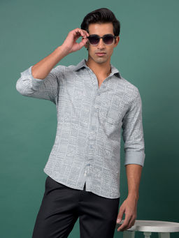 CRIMSOUNE CLUB - Men's Grey Printed Cotton Shirt