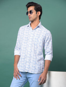 CRIMSOUNE CLUB - Men's Blue Floral Print Shirt