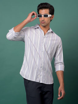 CRIMSOUNE CLUB - Men's Purple Vertical Stripes Cotton Shirt