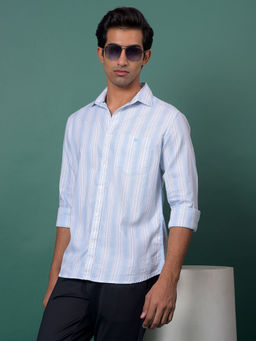 CRIMSOUNE CLUB - Men's Blue Vertical Stripes Cotton Shirt