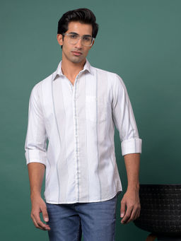 CRIMSOUNE CLUB - Men's Beige Vertical Stripes Cotton Shirt