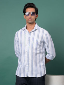 CRIMSOUNE CLUB - Men's Blue Vertical Stripes Cotton Shirt