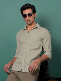 CRIMSOUNE CLUB - Men's Green Jacquard Cotton Shirt