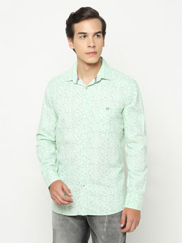 CRIMSOUNE CLUB - Men's Green Printed Cotton Shirt