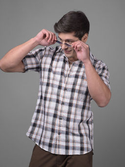 CRIMSOUNE CLUB - Men's Multi-Color Checked Linen Shirt